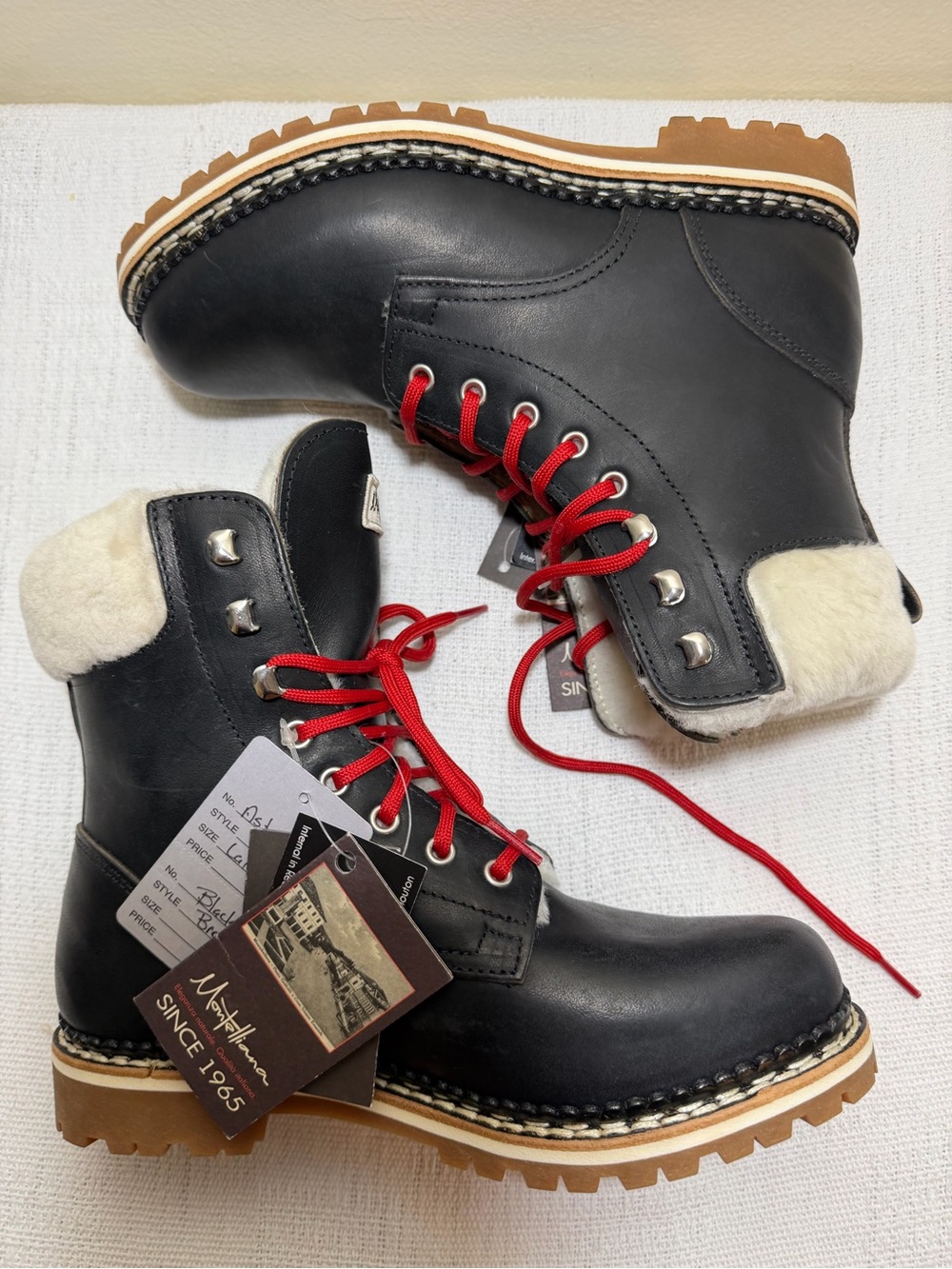 Italian Leather Combat Boots Black NWT - 7.5 / 38 Montelliana 1965 - Picture 7 of 10